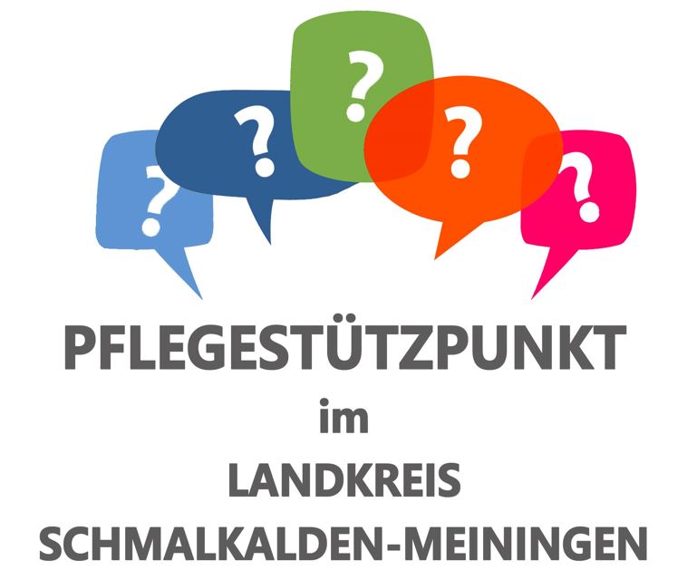 Grafik mit Sprechblasen und Text zum Pflegestützpunkt Schmalkalden-Meiningen