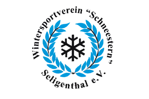 Blaues Logo mit Lorbeerkranz und Schneeflocke des Wintersportvereins Schneestern Seligenthal e.V.