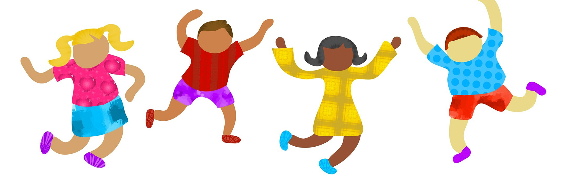 4 gezeichnete Kinder die spielen