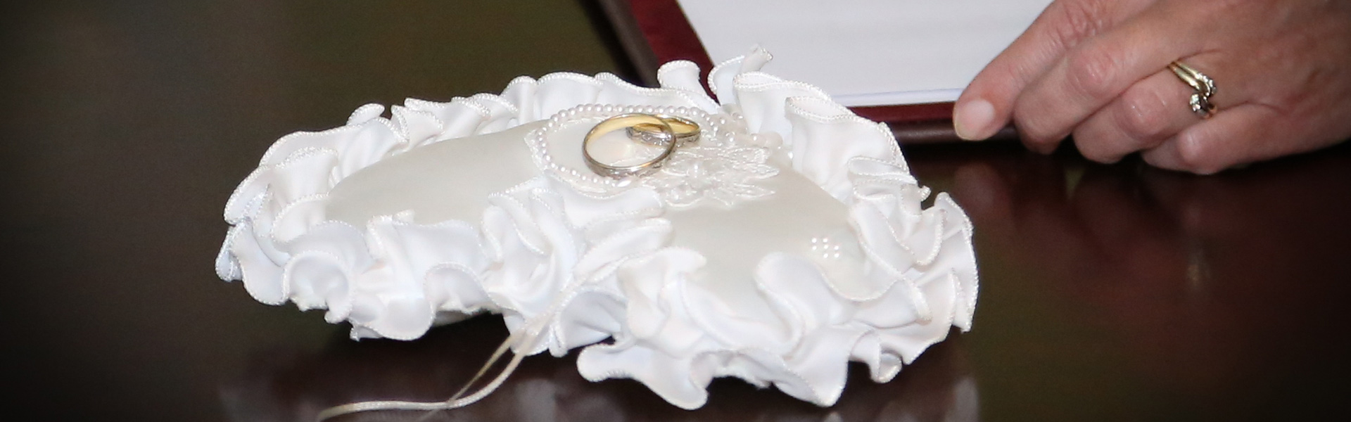 Hochzeitsringe im Standesamt in Floh-Seligenthal auf einem Kissen