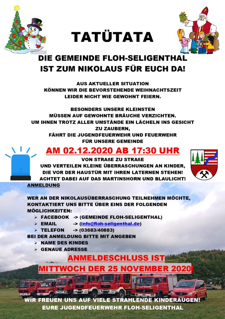 Das Bild stellt einen Flyer zur Nikolausüberraschung am 02.12.2020 dar.
