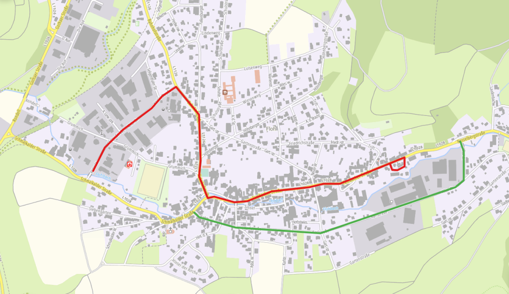 Straßenkarte mit markierter Straßensperrung zum Karnevalsumzug 2026