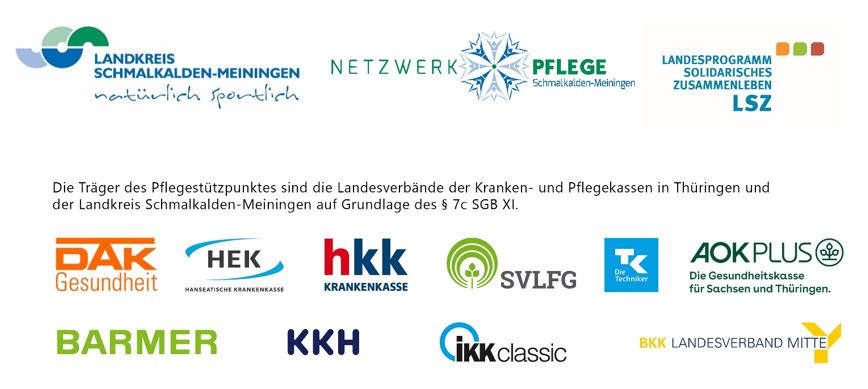 Logos der Träger und Partner des Pflegestützpunkts Schmalkalden-Meiningen