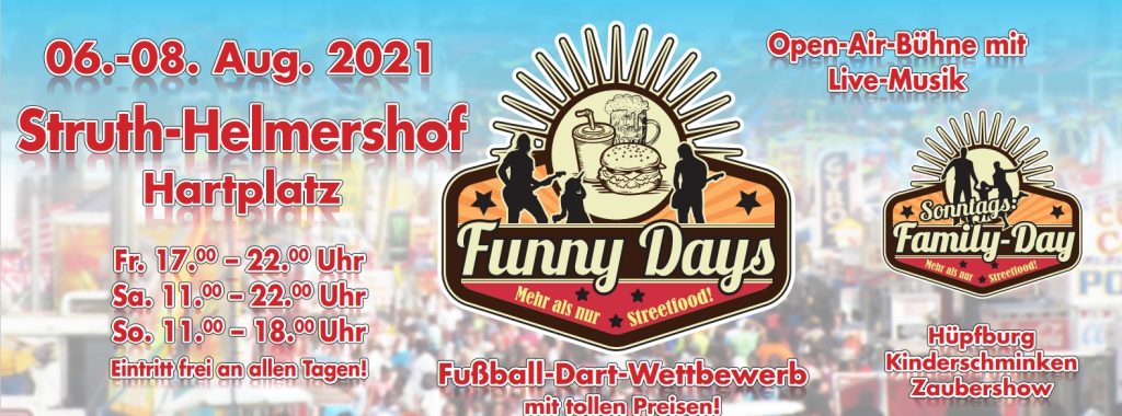 Plakat der Funny-Days in Struth-Helmershof mit Streetfood, Live-Musik und Familienprogramm